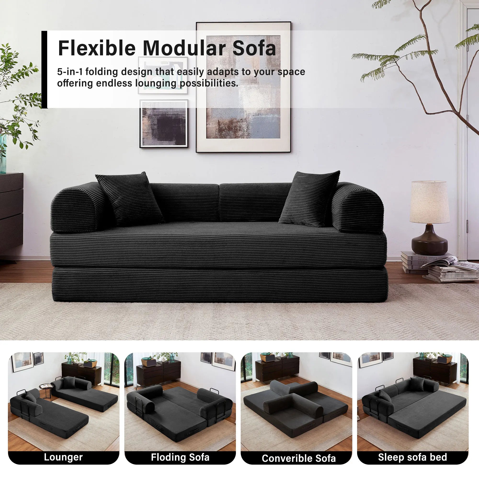 79'' Boneless Couch Foldable Convertible Futon Sleeper