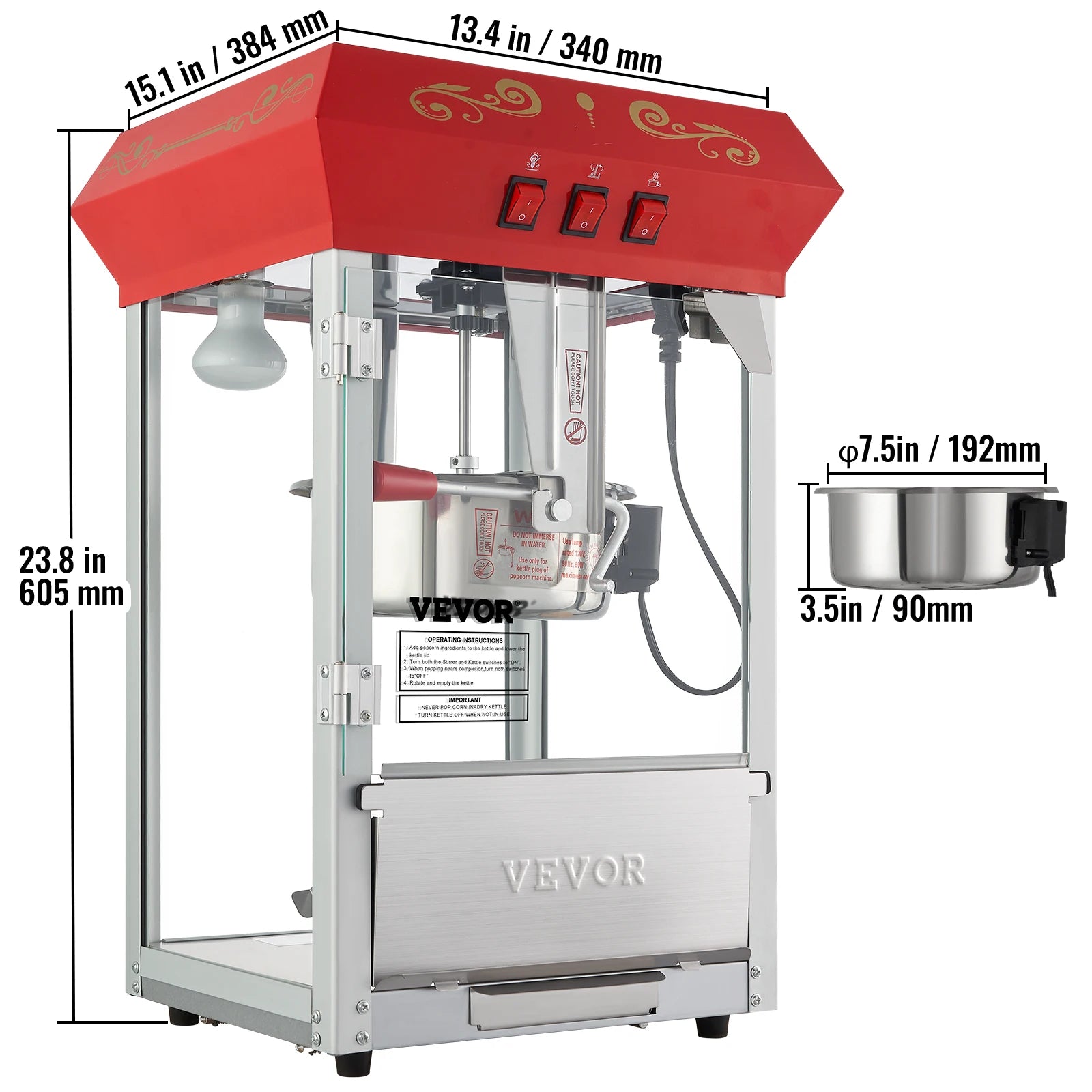 8/12Oz Commercial Electric Popper Machine with Scoop