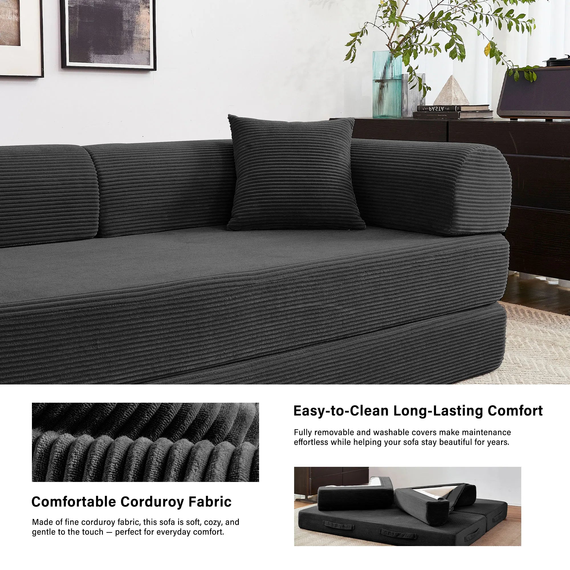 79'' Boneless Couch Foldable Convertible Futon Sleeper