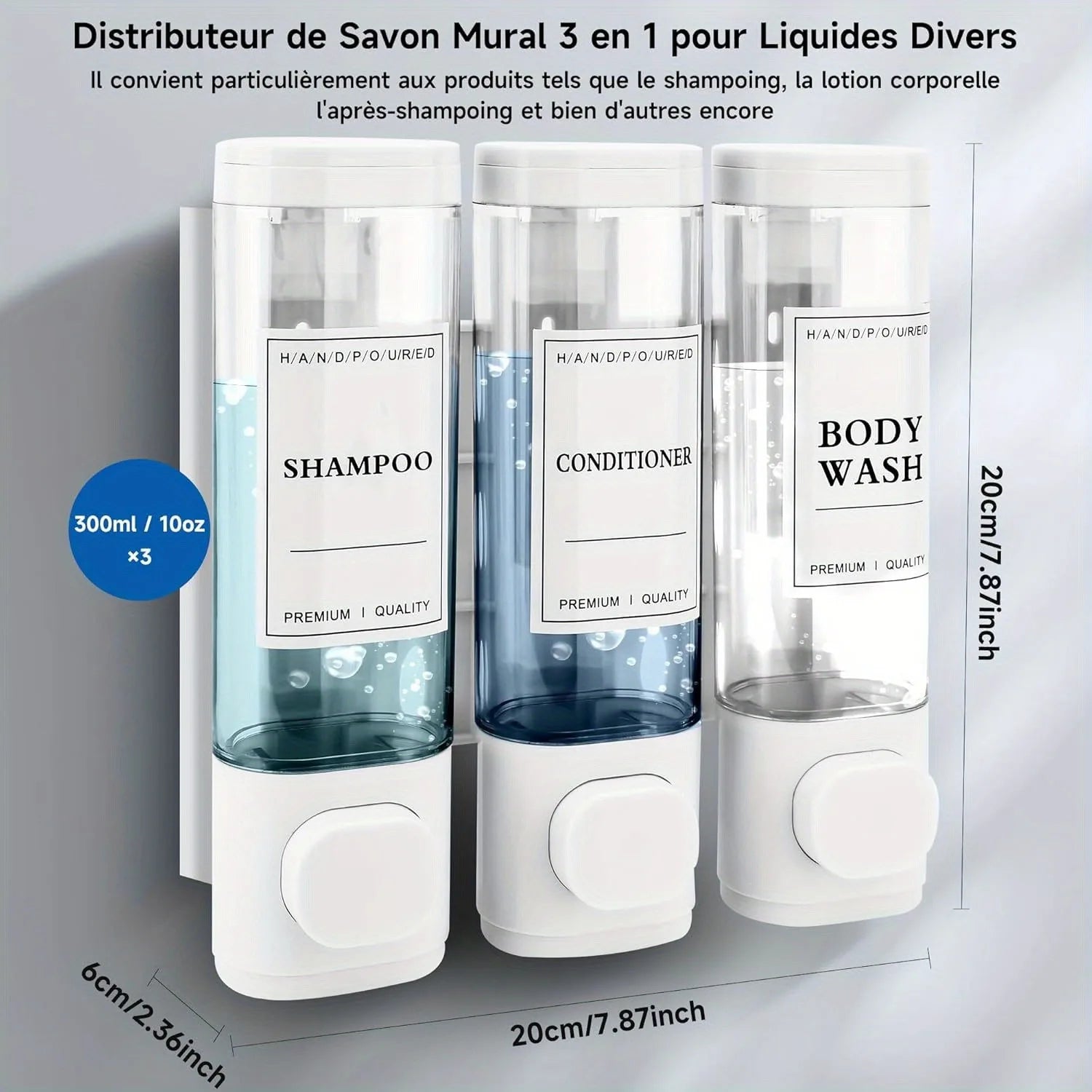 Shower Gel Dispenser, 3-in-1 Shampoo and Conditioner