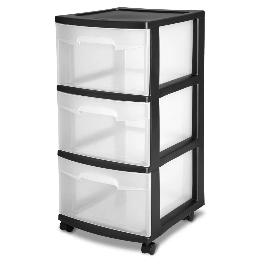 3 Drawer Plastic Storage Cart with Clear Drawers