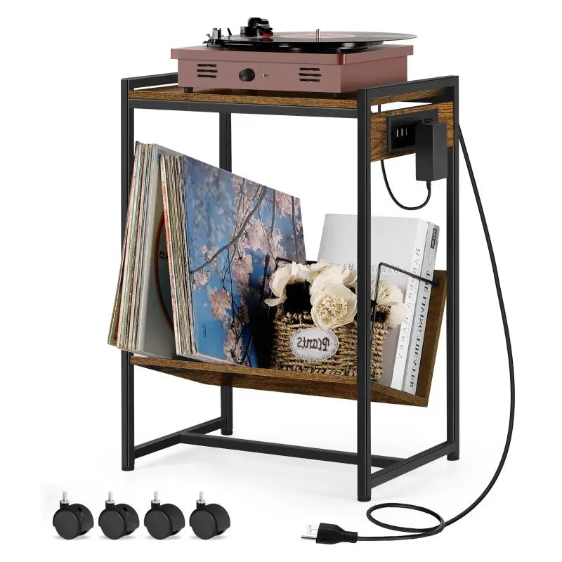 Record Player Stand with Vinyl Storage Side Table