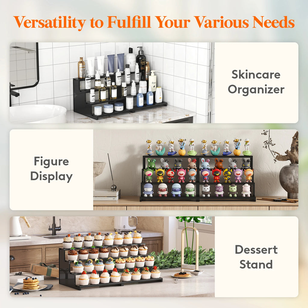 Dark Cologne Stand, Step Perfume Organizer, Tool-free Assembly, Display Stand Shelf for Fragrance, Skincare, Figurine, Dessert