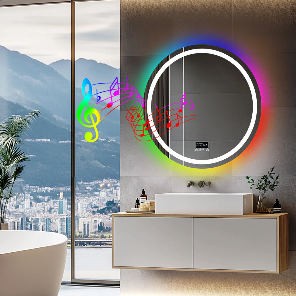 Rectangular RGB Bathroom Mirror With Bluetooth Speaker