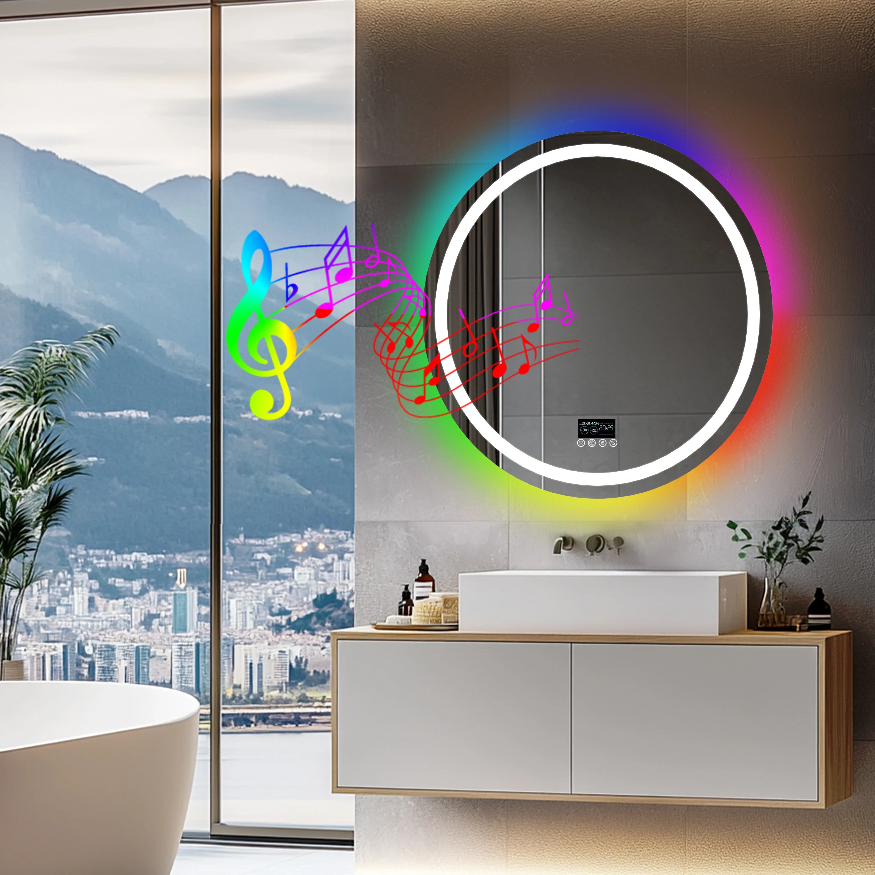 Rectangular RGB Bathroom Mirror With Bluetooth Speaker