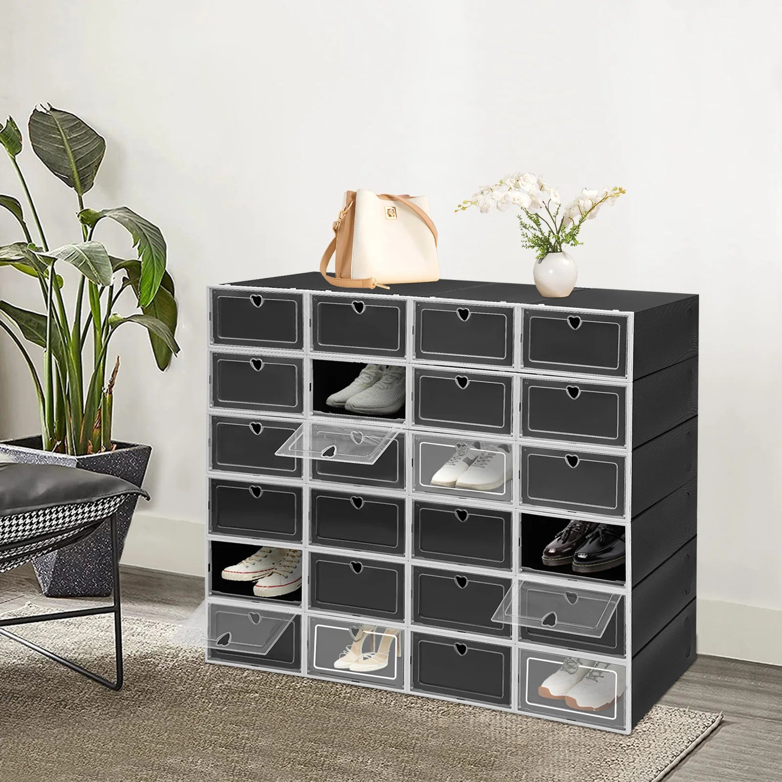 24Pcs Shoe Organizer Boxes Stackable