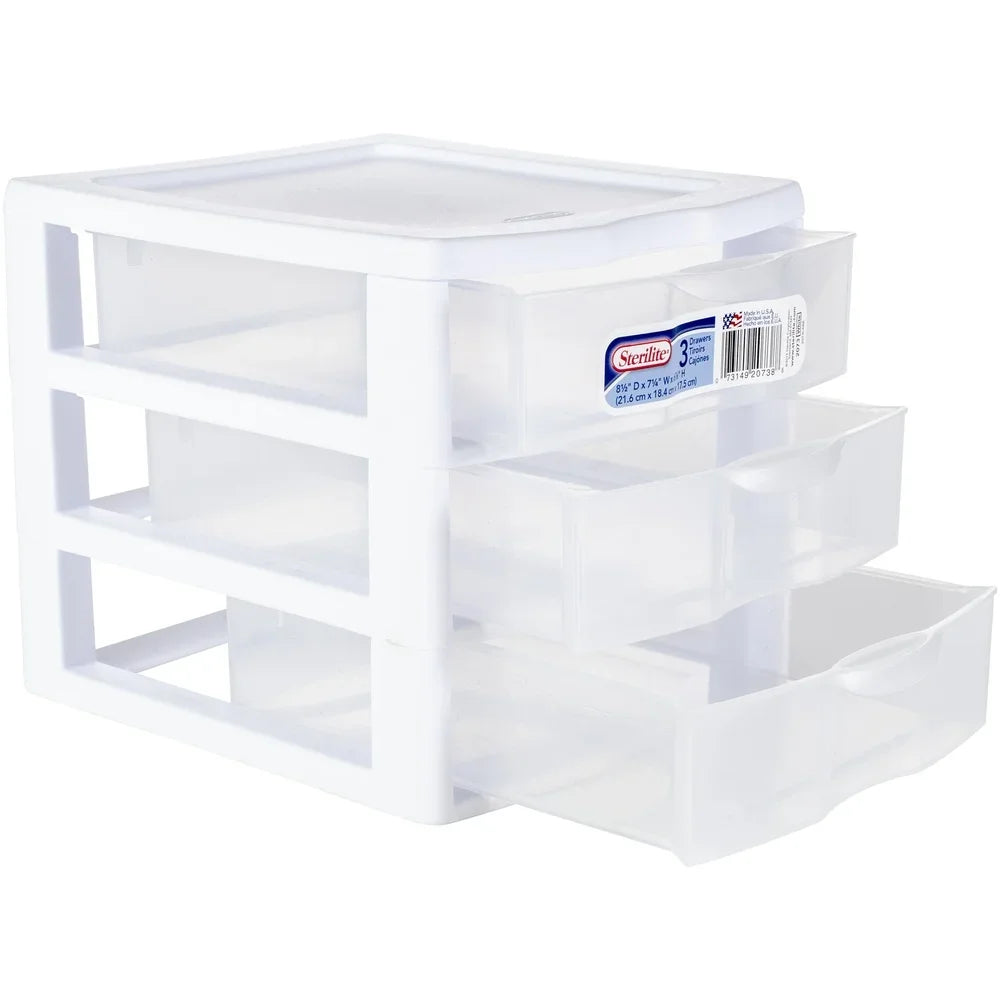 Small 3 Drawer Storage Unit Plastic Stackable Organizer