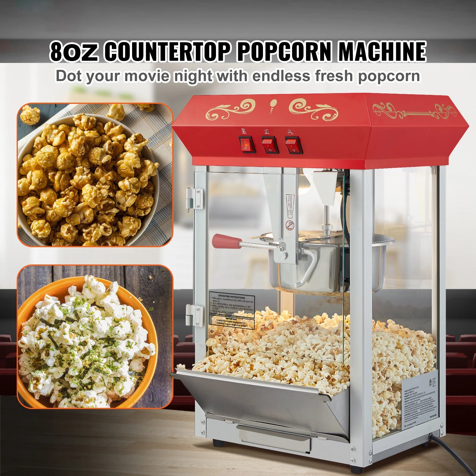 8/12Oz Commercial Electric Popper Machine with Scoop