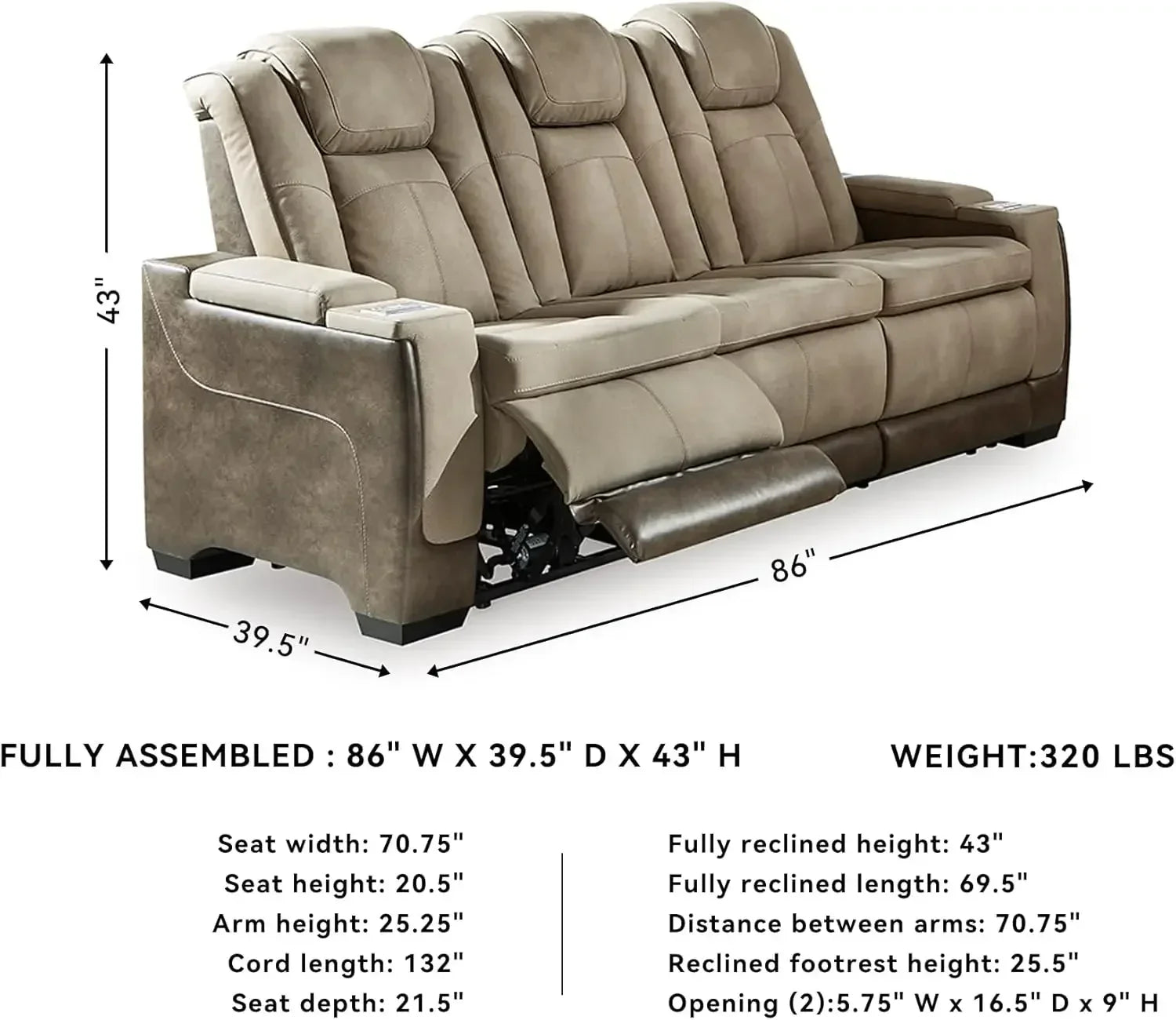 Power Reclining Sofa with Adjustable Headrest