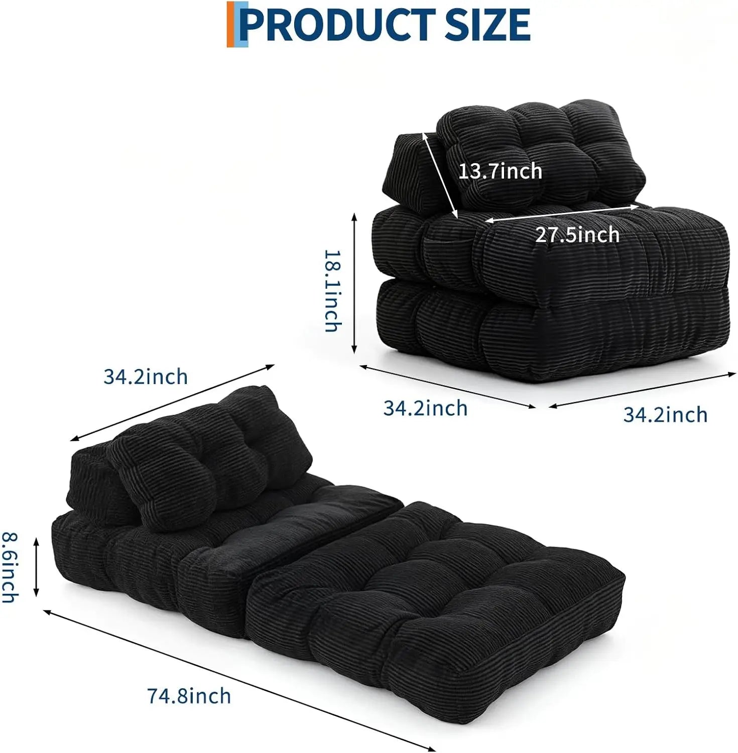 34" Folding Sofa Bed with Pillow Boneless Matress