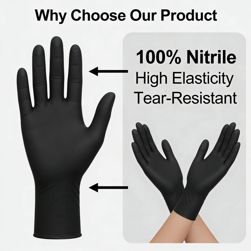 100pcs Disposable Black Nitrile Gloves Powder