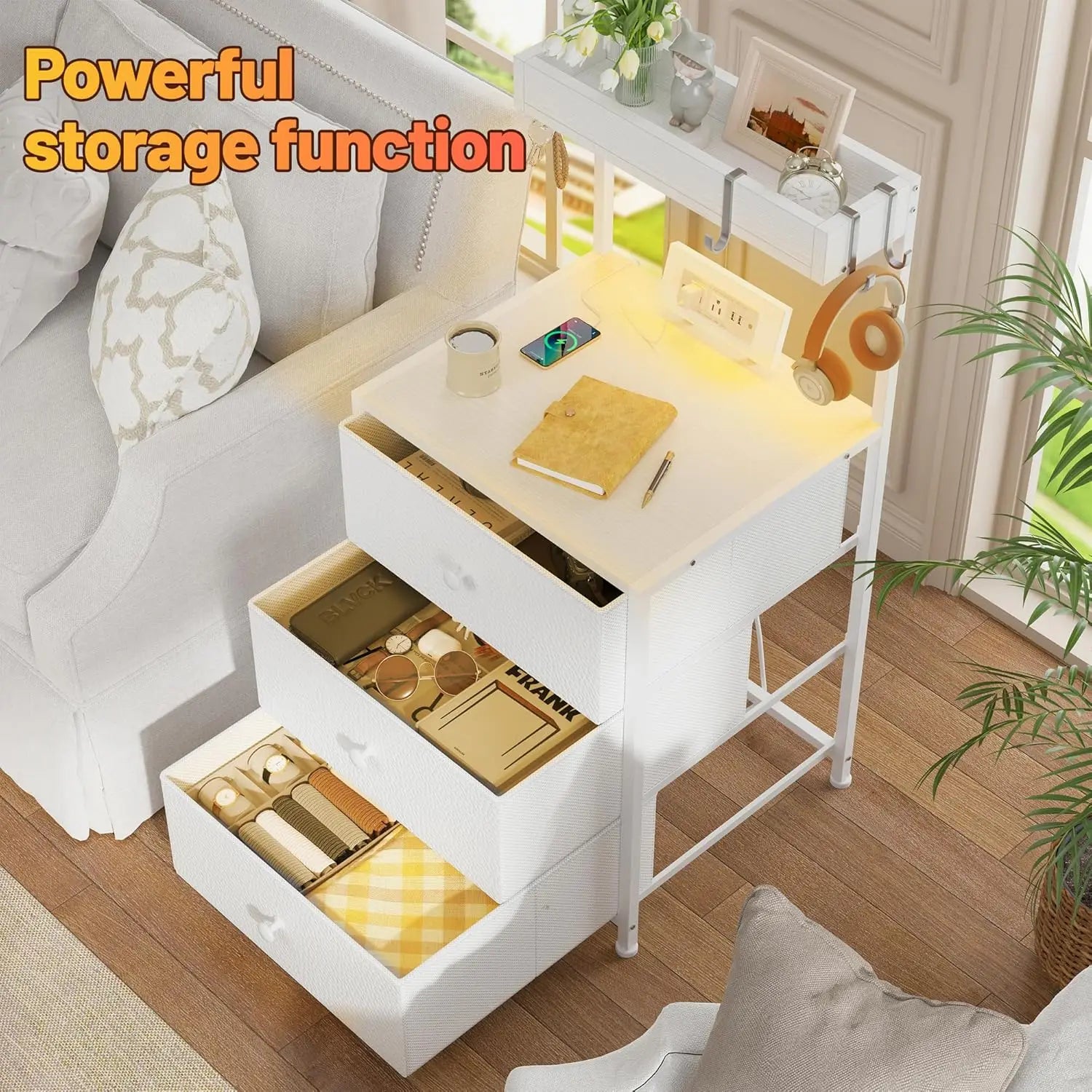 Nightstand with Charging Station & Led