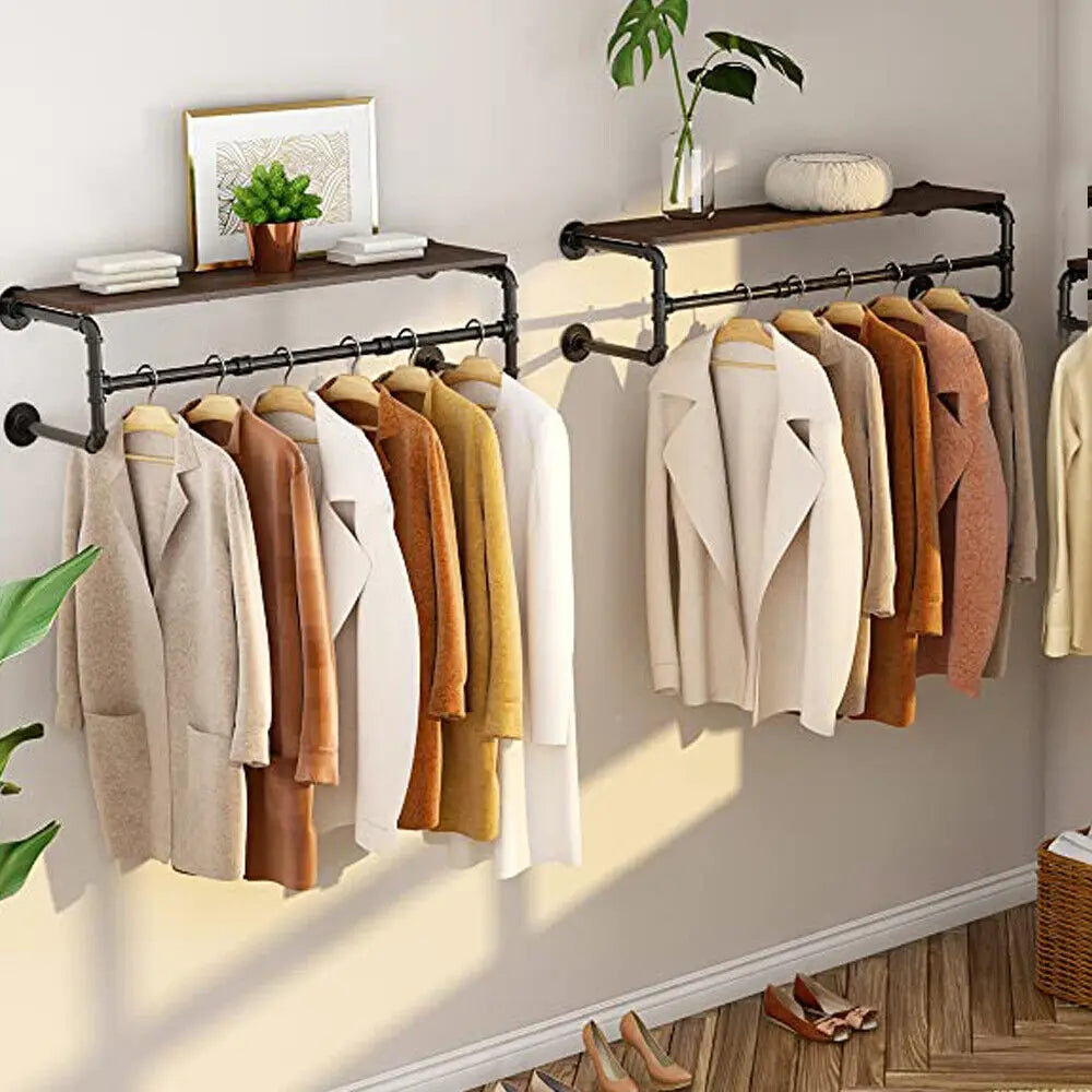 Industrial Pipe Clothing Rack Wall Mounted